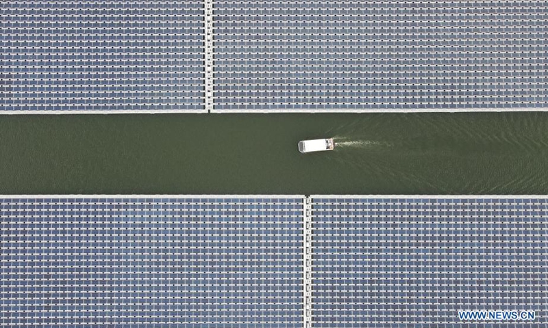 Photo taken on July 20, 2021 shows a floating solar farm in Panji District of Huainan City, east China's Anhui Province.Photo:Xinhua