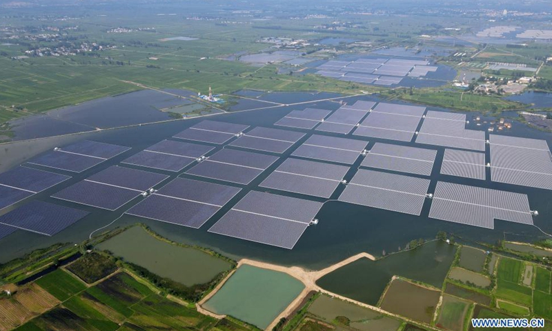 Photo taken on July 20, 2021 shows a floating solar farm in Panji District of Huainan City, east China's Anhui Province.Photo:Xinhua