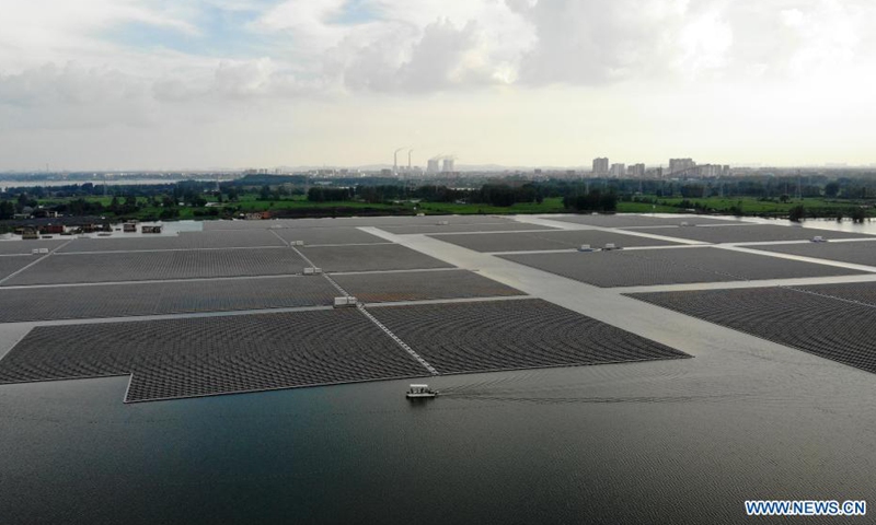 Photo taken on July 20, 2021 shows a floating solar farm in Panji District of Huainan City, east China's Anhui Province.Photo:Xinhua