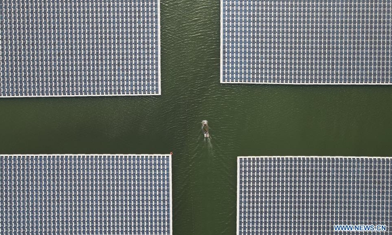 Photo taken on July 20, 2021 shows a floating solar farm in Panji District of Huainan City, east China's Anhui Province.Photo:Xinhua