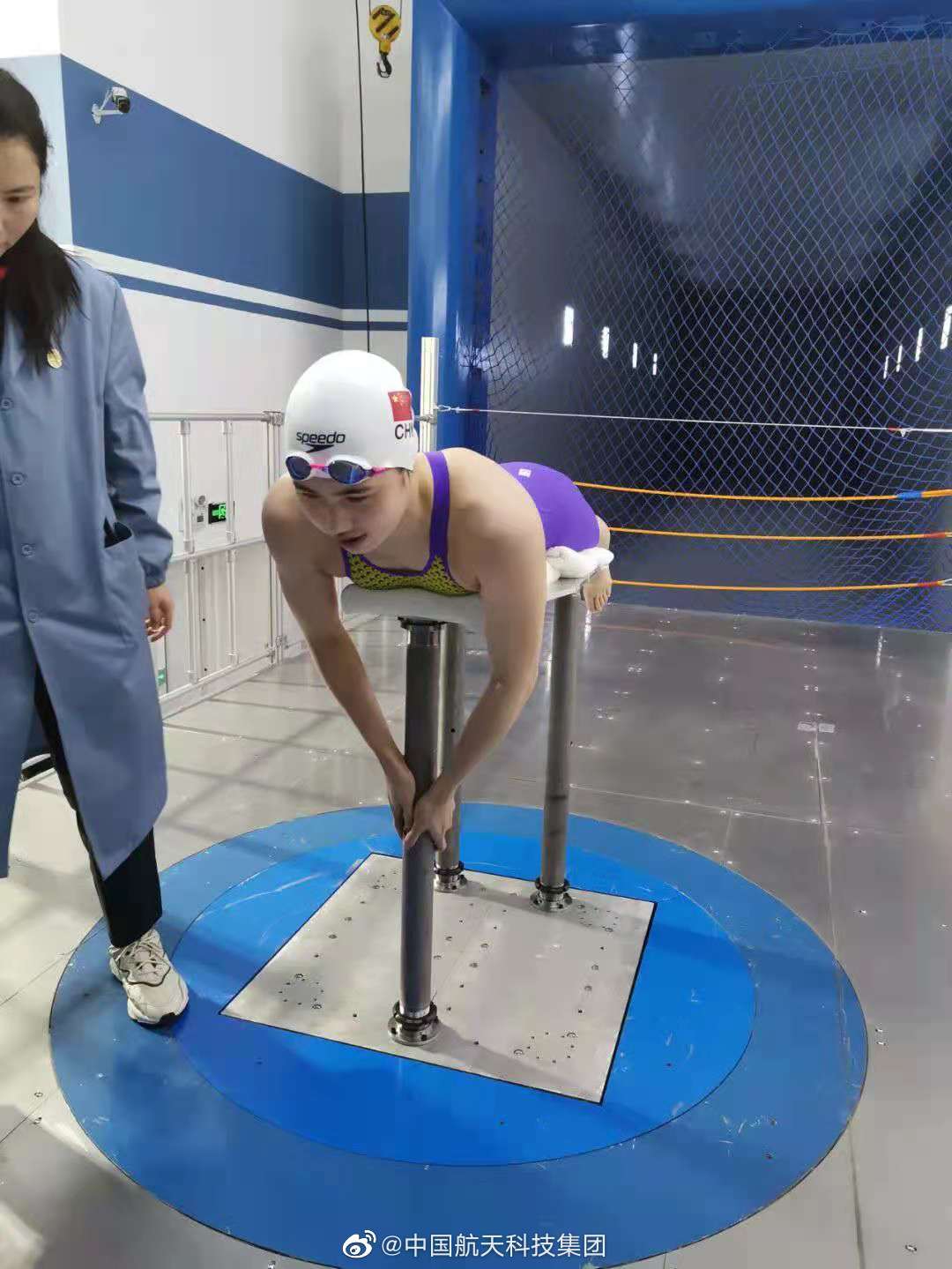 China's swimming team train for the Tokyo Olympics with aerospace measurement equipment from subsidiary of the China Aerospace Science and Technology Corporation (CASC). Photo: Sina Weibo of CASC
