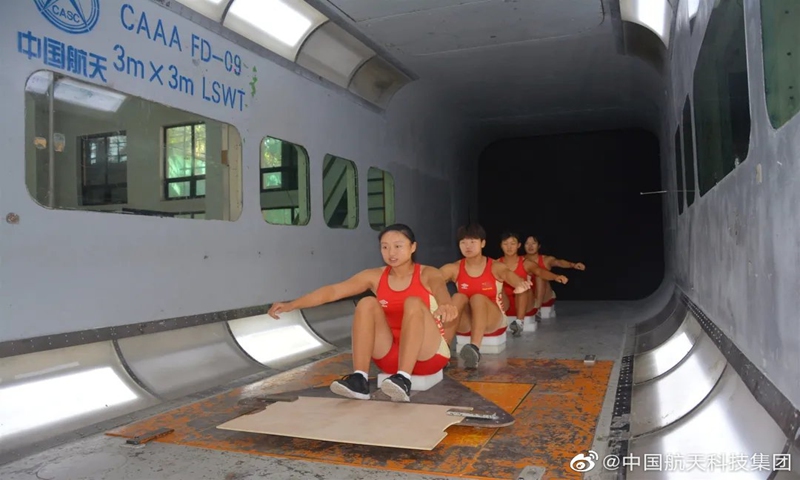 China's rowing team train for the Tokyo Olympics at the laboratory with low-speed wind tunnels under the China Aerospace Science and Technology Corporation (CASC). Photo: Sina Weibo of CASC 