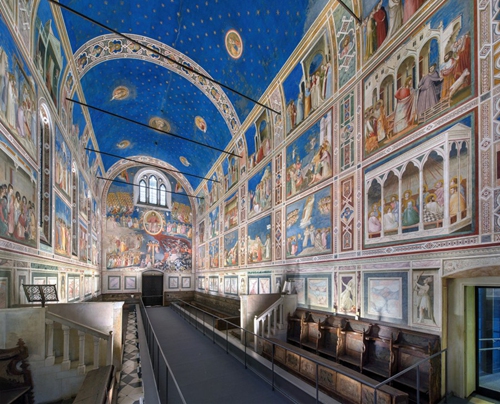 File photo taken on Dec. 15, 2017 shows the frescos in Scrovegni Chapel in Padua, Italy.(Photo: Xinhua)