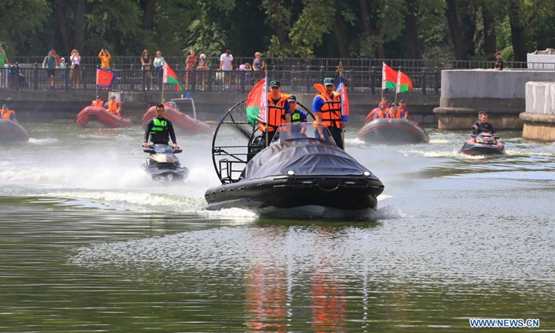 Firefighting personnel participate in an event honoring firefighters and rescuers in Minsk, Belarus, July 24, 2021.(Photo: Xinhua)