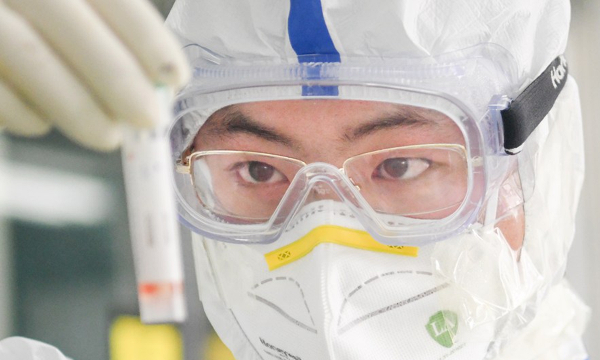A staff member works in a laboratory in Wuhan, central China's Hubei Province, Feb. 13, 2020.  Photo: Xinhua