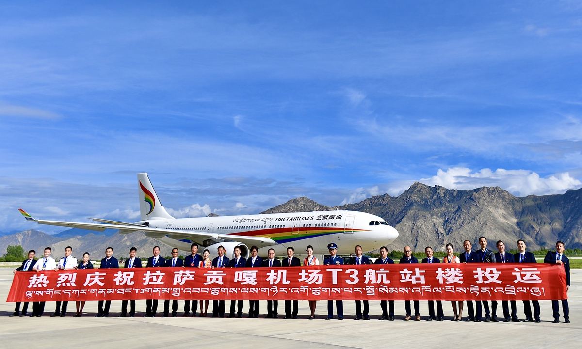 Lhasa Gonggar Airport in Southwest China's Tibet Autonomous Region opens its newly constructed Terminal 3, which is the biggest in the region, for operations on Saturday. Photo: VCG