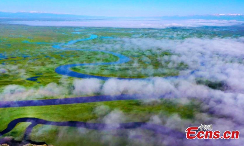 Magnificent sea of cloud scenery appears in Bayanbulak Grassland - China’s largest subalpine meadow steppe - in Hejing County, Xinjiang Uygur Autonomous Region, Aug. 2, 2021.(Photo/ China News Service)

