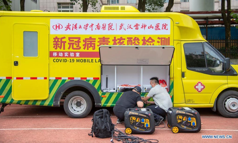 Photo taken on Aug. 5, 2021 shows a mobile lab for COVID-19 nucleic acid testing in Wuchang District of Wuhan, central China's Hubei Province.Photo:Xinhua