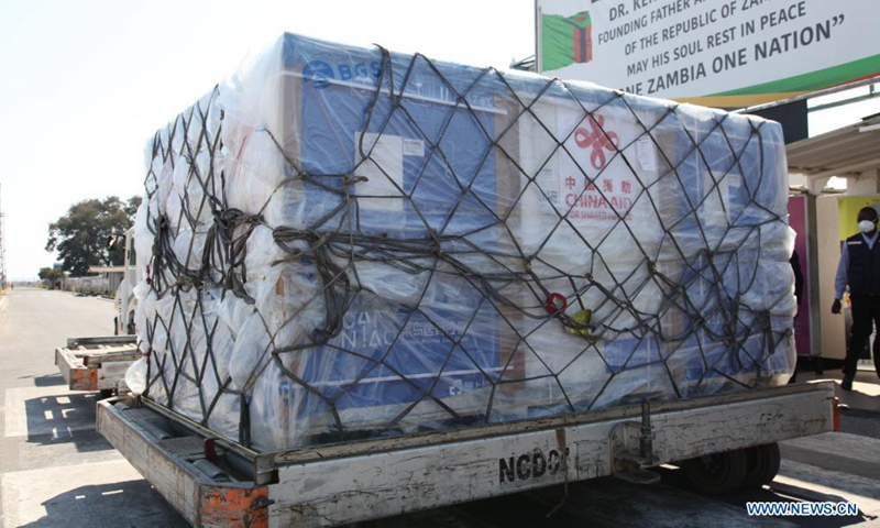 A batch of China's Sinopharm vaccines arrive at the Kenneth Kaunda International Airport in Lusaka, Zambia, on Aug. 7, 2021. A batch of China's Sinopharm vaccines arrived in Zambia on Saturday to be part of the southern African nation's basket of COVID-19 vaccines.(Photo: Xinhua)