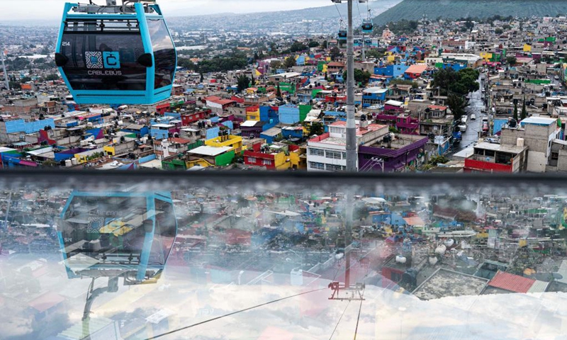 Cabins are seen as they travel during the inauguration of a cable car line for mass transit in Mexico City, capital of Mexico, Aug. 8, 2021. (Xinhua/David de la Paz)