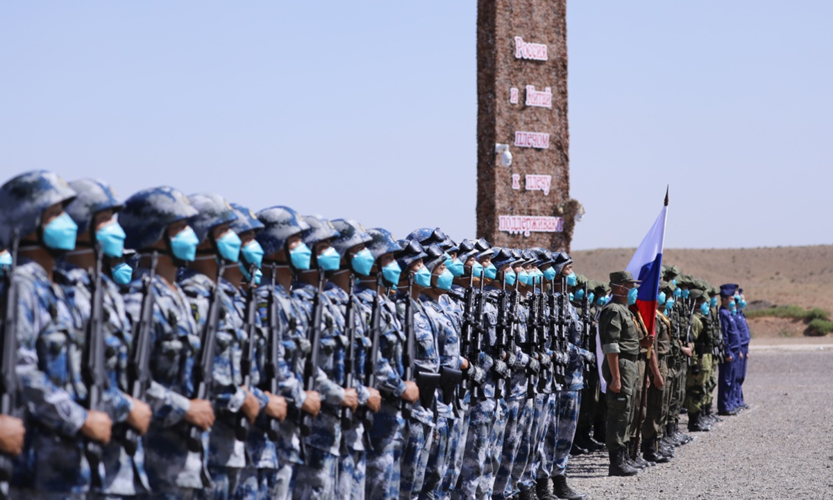 The exercise ZAPAD/INTERACTION-2021 kicks off at a combined arms tactical training base of the PLA Army in Qingtongxia City of West China's Ningxia Hui Autonomous Region on August 9, 2021. Pictures show that the participating troops from China and Russia parade at the launch ceremony in 13 ground phalanxes, together with two air echelons. (eng.chinamil.com.cn/Photo by Liu Fang)