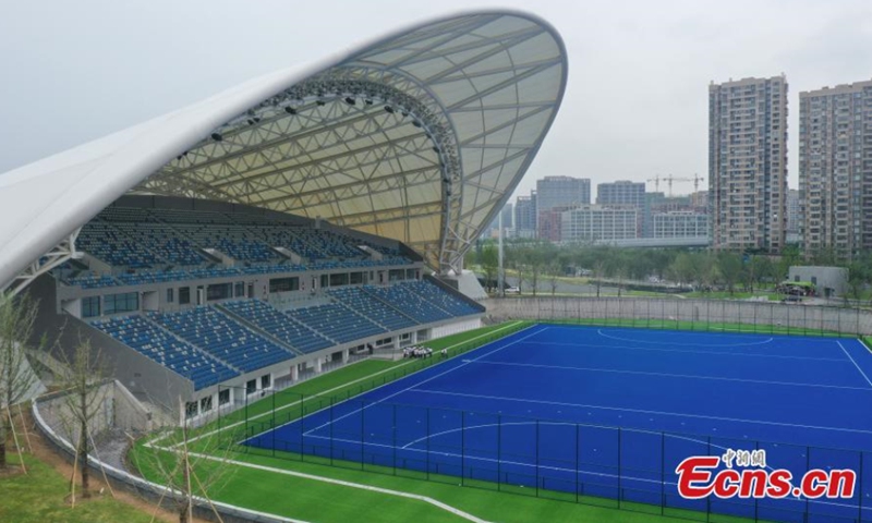 Aerial photo shows the hockey stadium of 2022 Asian Games in Hangzhou, Zhejiang Province, August 10, 2021. (Photo: China News Service/ Wang Gang) 