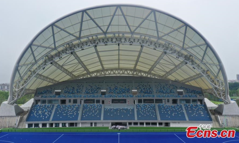航拍图为2021年8月10日浙江省杭州市2022年亚运会曲棍球场。（图：中新社/王刚） 
