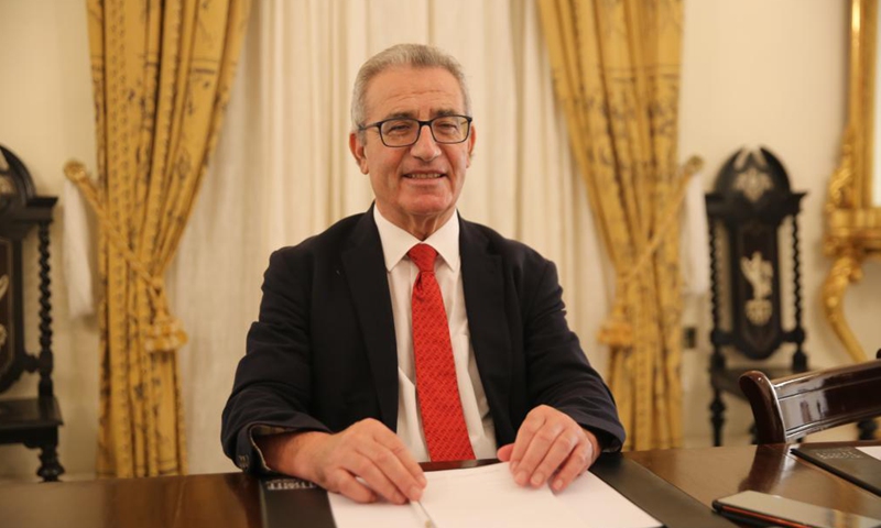 Photo taken on Aug. 4, 2021 shows Maltese Foreign Minister Evarist Bartolo during an interview with Xinhua in Valletta, Malta. (Xinhua/Chen Wenxian)