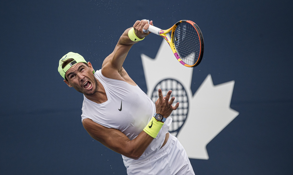 Rafael Nadal practices in Toronto, Canada on Tuesday. Photo: VCG