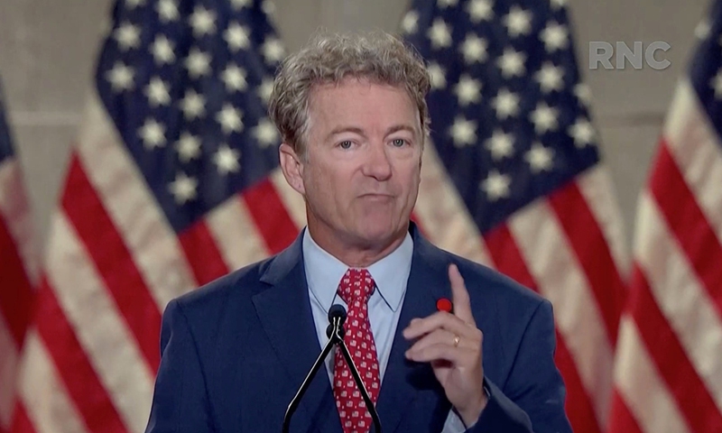 US Senator Rand Paul (R-KY) speaks during the largely virtual 2020 Republican National Convention broadcast from Washington, August 25, 2020. 2020. (Photo Provided to China Daily)