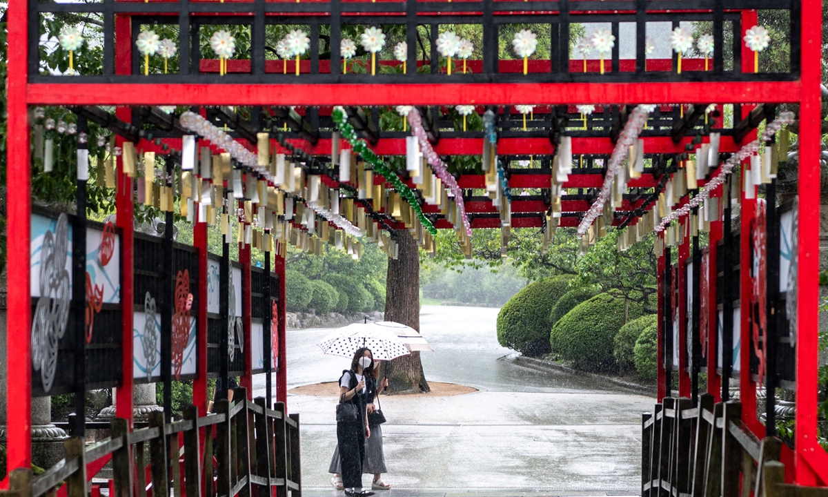 People visit the Dazaifu Tenmangu shrine in Dazaifu, Fukuoka Prefecture, Japan on Monday. As one of the main shrines dedicated to Tenjin, the deity of learning, culture and arts, visitors to Dazaifu Tenmangu can offer prayers and receive blessings for success in academic endeavors, good fortune, good health and a long life. Photo: AFP