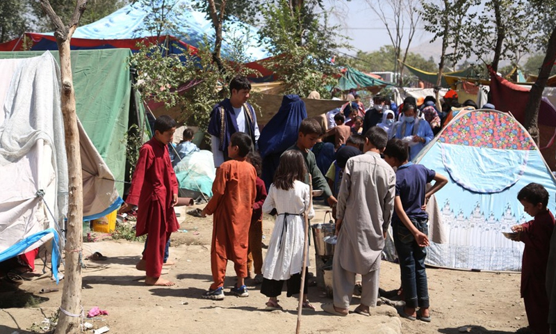 Displaced Afghan people take shelter in a public park in Kabul, Afghanistan, Aug. 11, 2021.(Photo: Xinhua)