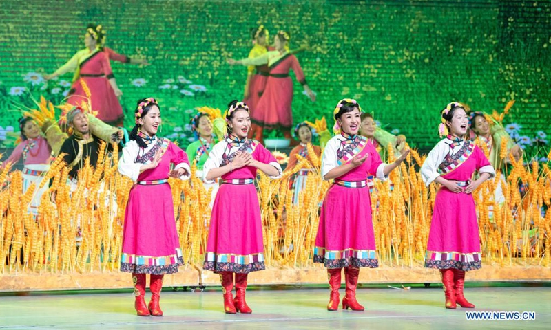 A grand gala is held in celebration of the 70th anniversary of the peaceful liberation of Tibet, in Lhasa, capital of southwest China's Tibet Autonomous Region, Aug. 19, 2021.Photo:Xinhua