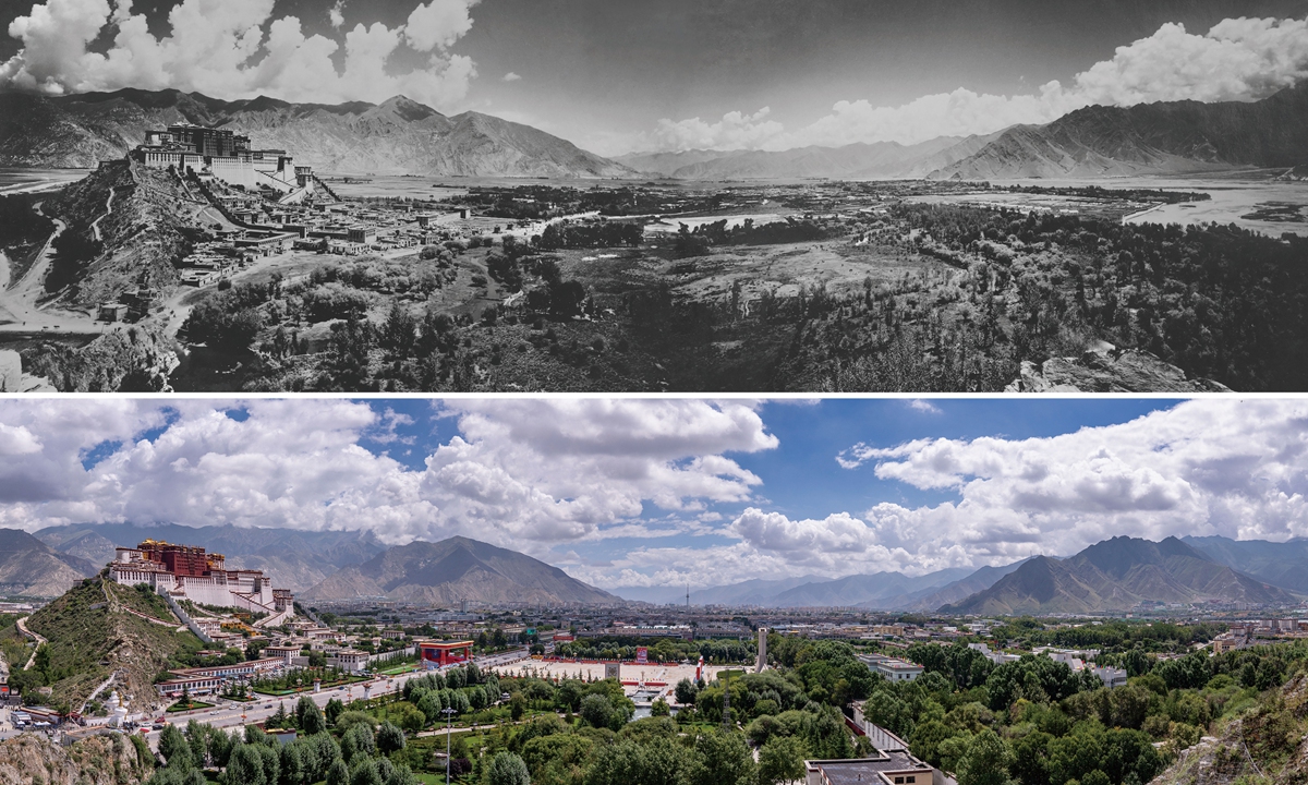 The view of Lhasa, capital of Southwest China's Tibet Autonomous Region in 1955 and 2019 Photos: Xinhua