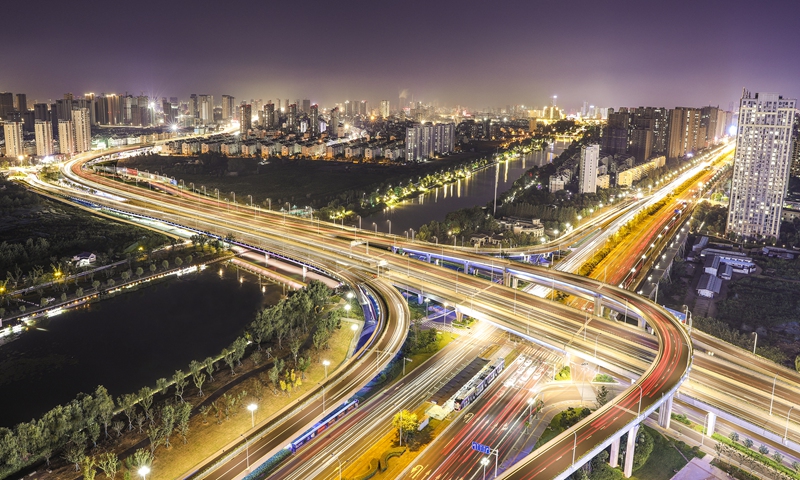Night view of an overpass in Huai'an, East China's Jiangsu Province on August 19, 2021 Photo: VCG