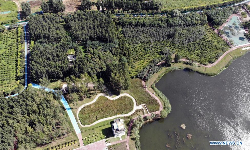 Aerial photo taken on Aug. 24, 2021 shows Xinghuagou wetland park transformed from the mining subsidence area of Jingxing in Shijiazhuang, north China's Hebei Province.Photo: Xinhua