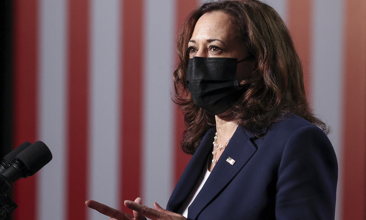 US Vice President Kamala Harris delivers remarks during the official launch of the CDC Southeast Asia Regional Office in Hanoi on August 25, 2021. Photo:AFP