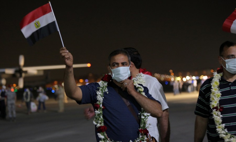 After being evacuated from Afghanistan's capital Kabul, Egyptians arrive safely at an airport in Cairo, Egypt, Aug. 23, 2021. (Photo: Xinhua)