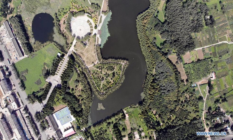 Aerial photo taken on Aug. 24, 2021 shows Qingliangwan wetland park transformed from the mining subsidence area of Jingxing in Shijiazhuang, north China's Hebei Province.Photo: Xinhua