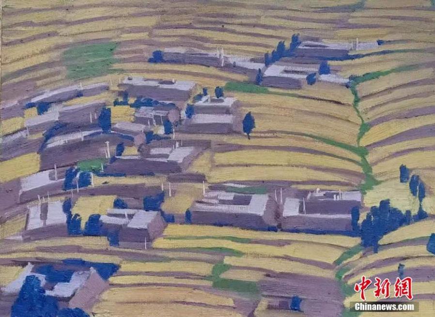 Photo shows the oil paintings created by Ma Tiankuan and his students, Jainca County, Huangnan Tibetan Autonomous Prefecture, Qinghai Province, on August 26, 2021. Ma is an associate professor of the Art Design Department at Xi'an Jiaotong University. He and his students have created charming oil painting artworks related to the local culture and landscape. (Photo provided to China News Service)