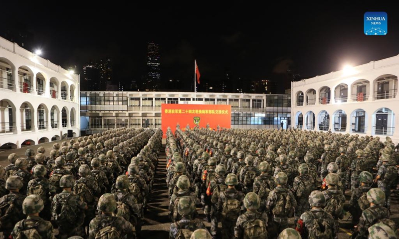 Photo taken on Aug. 25, 2021 shows a view of the garrison rotation ceremony in Hong Kong, south China. Photo:Xinhua