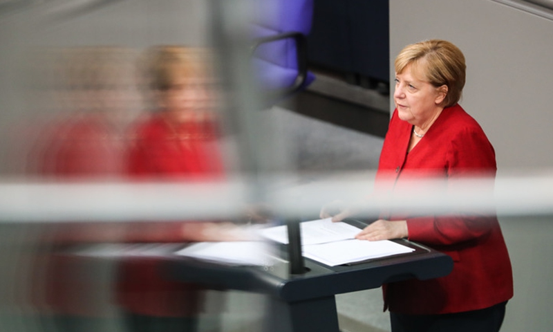 German Chancellor Angela Merkel delivers a speech on situation in Afghanistan in the Bundestag in Berlin, capital of Germany, Aug. 25, 2021.(Photo: Xinhua)