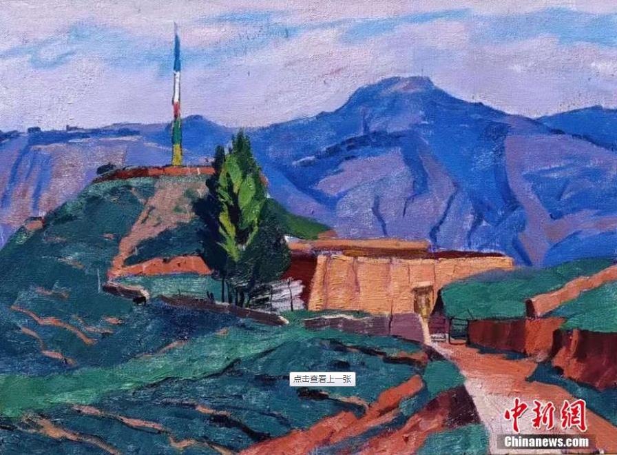 Photo shows the oil paintings created by Ma Tiankuan and his students, Jainca County, Huangnan Tibetan Autonomous Prefecture, Qinghai Province, on August 26, 2021. Ma is an associate professor of the Art Design Department at Xi'an Jiaotong University. He and his students have created charming oil painting artworks related to the local culture and landscape. (Photo provided to China News Service)