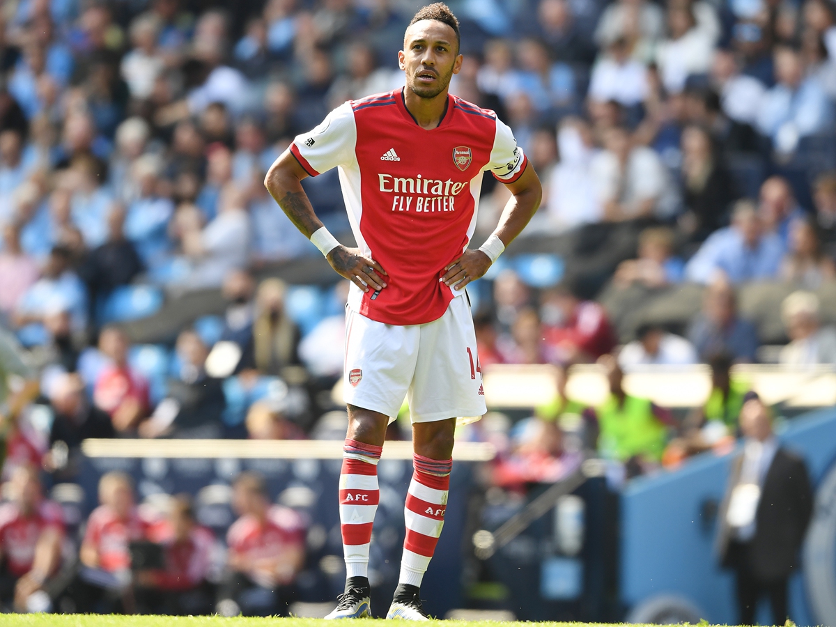 Pierre-Emerick Aubameyang of Arsenal reacts during the Premier League match against Manchester City on Saturday in Manchester, England. Photo: VCG