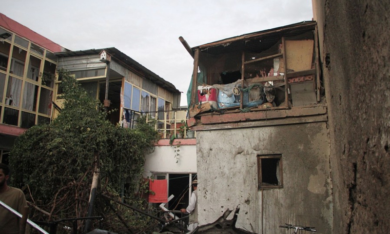 Photo taken on Aug. 29, 2021 shows a damaged house at the site where a rocket struck in Kabul, capital of Afghanistan. (Photo: Xinhua)