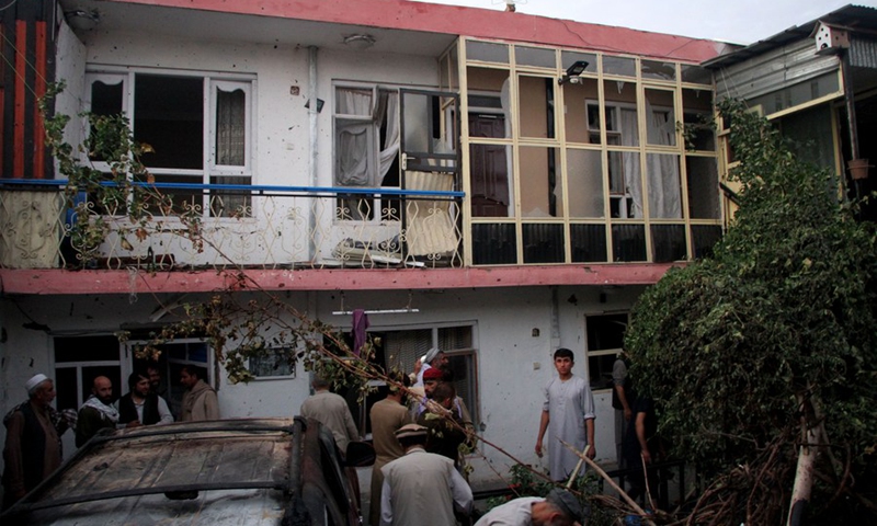 People gather at the site where a rocket struck in Kabul, capital of Afghanistan, on Aug. 29, 2021.(Photo: Xinhua)