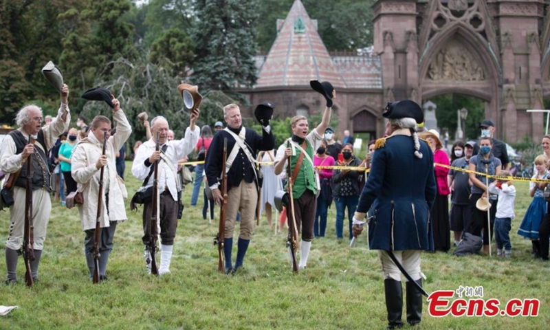 Actors perform historical stories at Green-Wood Cemetery, New York, the United States, Aug. 29, 2021.Photo: CNSphoto 