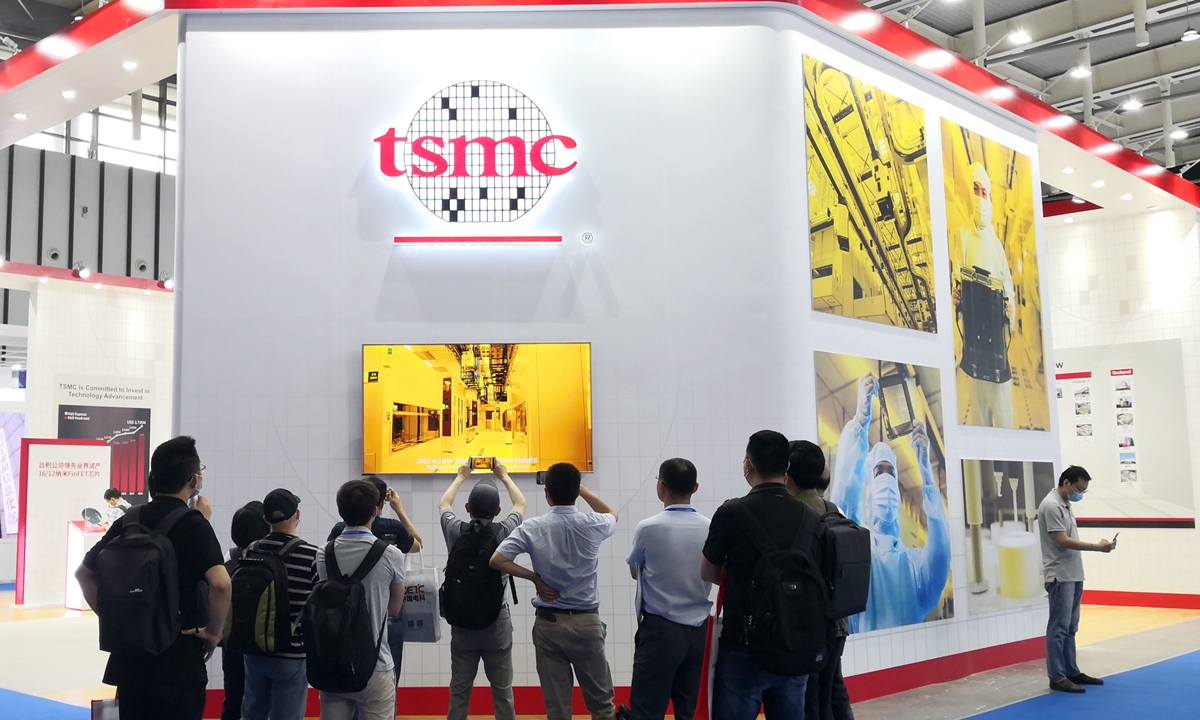 TSMC booth attracts visitors at the World Semiconductor Conference 2021 held in Nanjing, East China's Jiangsu Province from June 9 to 11. Photo: cnsphoto