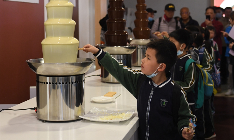 Pupils visit the chocolate town at Miaojia village, East China's Zhejiang Province. Photo: VCG