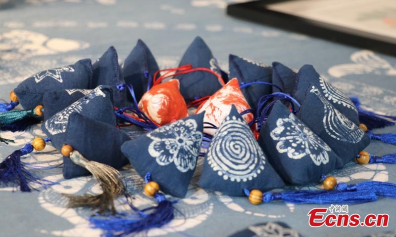 Batik art works are seen in Jianzhu Intangible Cultural Heritage Experience Base, Gulin County, Luzhou City, Sichuan Province, Aug. 30, 2021. Photo: CNSPhoto