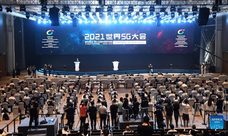 Photo taken on Aug. 31, 2021 shows the opening ceremony of 2021 World 5G Convention in Beijing, capital of China. The 2021 World 5G Convention kicked off here on Tuesday. Photo: Xinhua 
