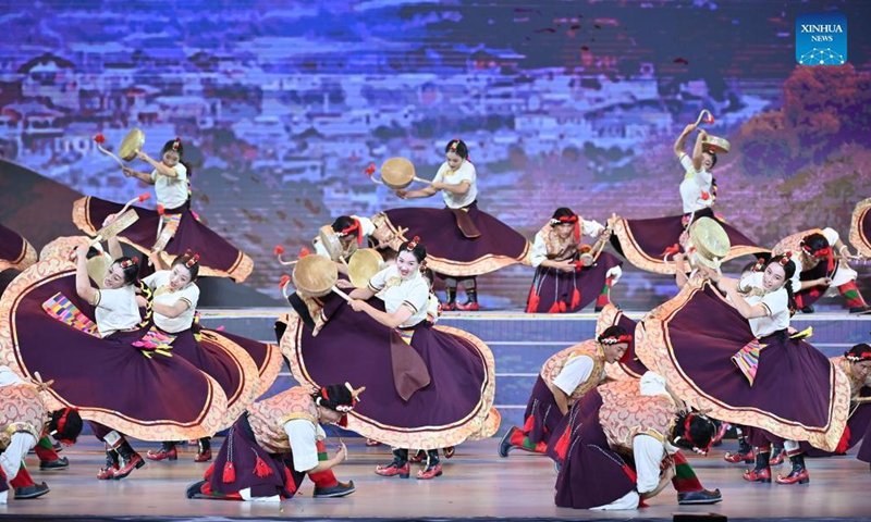 Artists stage a performance at an opening gala of the sixth ethnic minority art festival in Beijing, capital of China, Aug. 31, 2021. The opening gala of the sixth ethnic minority art festival was held in Beijing on Tuesday evening.Photo: Xinhua