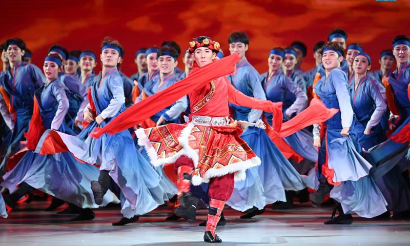 Artists stage a performance at an opening gala of the sixth ethnic minority art festival in Beijing, capital of China, Aug. 31, 2021. The opening gala of the sixth ethnic minority art festival was held in Beijing on Tuesday evening.Photo: Xinhua