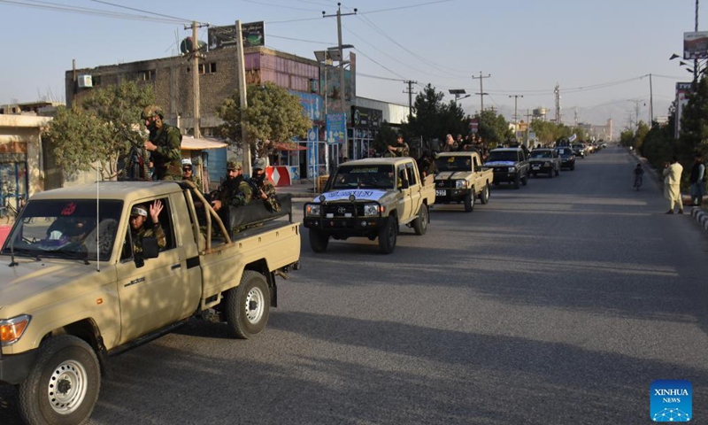 Military vehicles run in Mazar-i-Sharif, capital of northern Balkh province, Afghanistan, Aug. 31, 2021.Photo:Xinhua