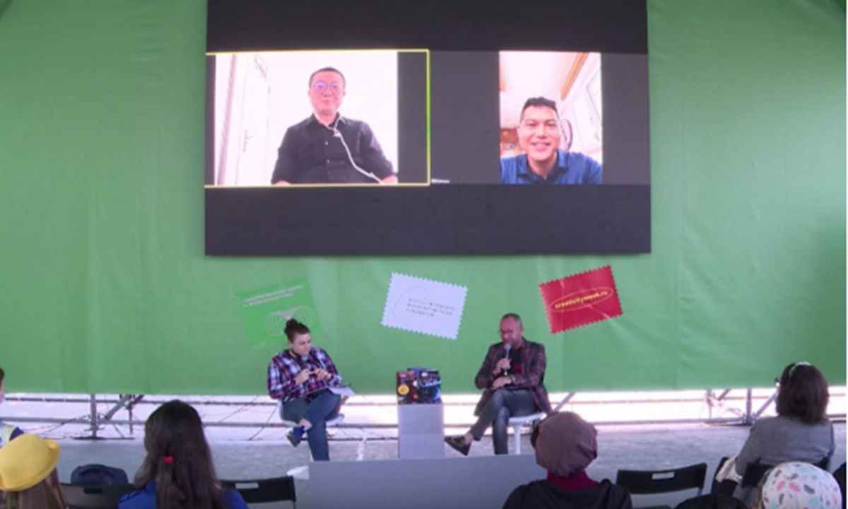 Liu Cixin attends the forum of Russian Creative Week via video link on Sunday. Photo: Screenshot of the forum