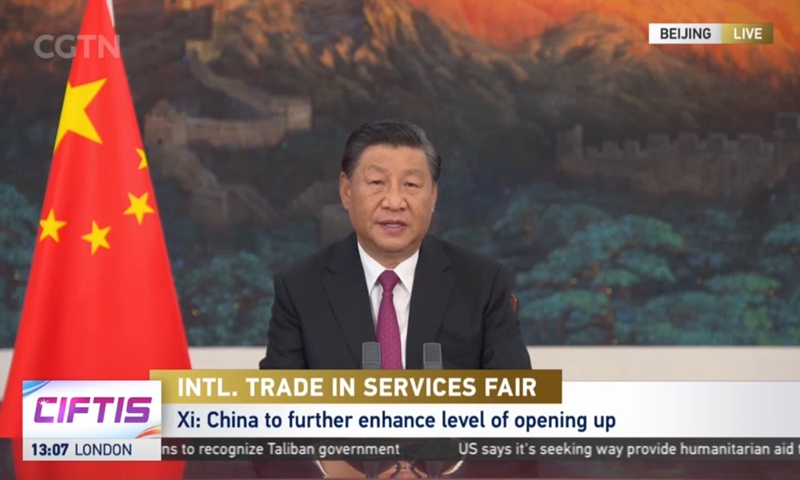 Chinese President Xi Jinping addresses China International Fair for Trade in Services. Photo: CGTN