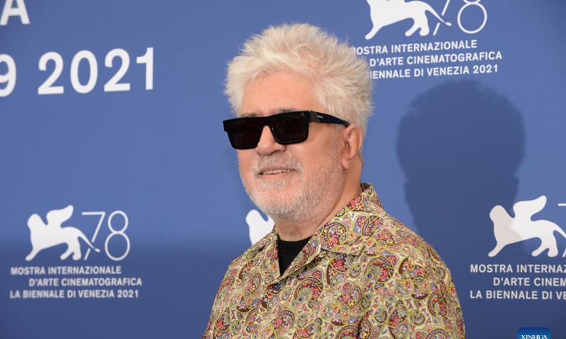 Director Pedro Almodovar poses for photos during the photocall of the film Parallel Mothers at the 78th Venice International Film Festival in Venice, Italy, on Sept. 1, 2021. The 78th Venice International Film Festival kicked off in the Italian lagoon city on Wednesday evening, amid still stringent anti-pandemic measures, and a large line-up that includes the world premiere of Pedro Almodovar's new film Parallel Mothers.Photo: Xinhua