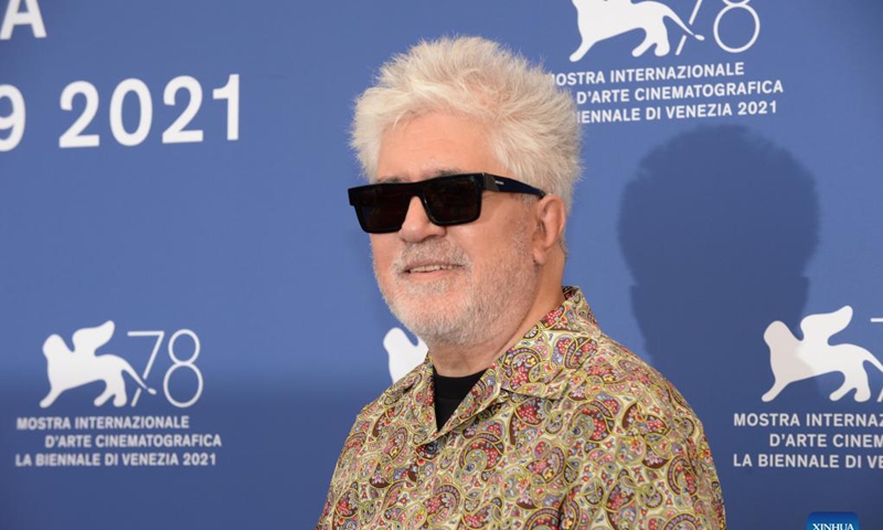 Director Pedro Almodovar poses for photos during the photocall of the film Parallel Mothers at the 78th Venice International Film Festival in Venice, Italy, on Sept. 1, 2021. The 78th Venice International Film Festival kicked off in the Italian lagoon city on Wednesday evening, amid still stringent anti-pandemic measures, and a large line-up that includes the world premiere of Pedro Almodovar's new film Parallel Mothers.Photo: Xinhua 