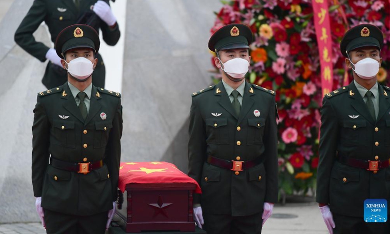 A burial ceremony for the remains of 109 Chinese People's Volunteers (CPV) martyrs is held at the CPV martyrs' cemetery in Shenyang, northeast China's Liaoning Province, Sept. 3, 2021.Photo:Xinhua