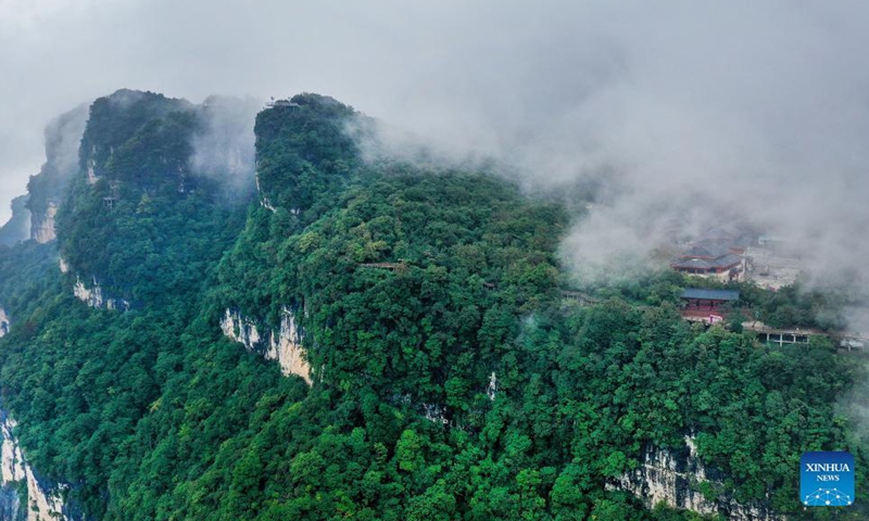 Aerial photo taken on Sept. 2, 2021 shows the twisting mountain road of Longtoushan scenic area in Nanzheng District of Hanzhong, northwest China's Shaanxi Province.Photo:Xinhua